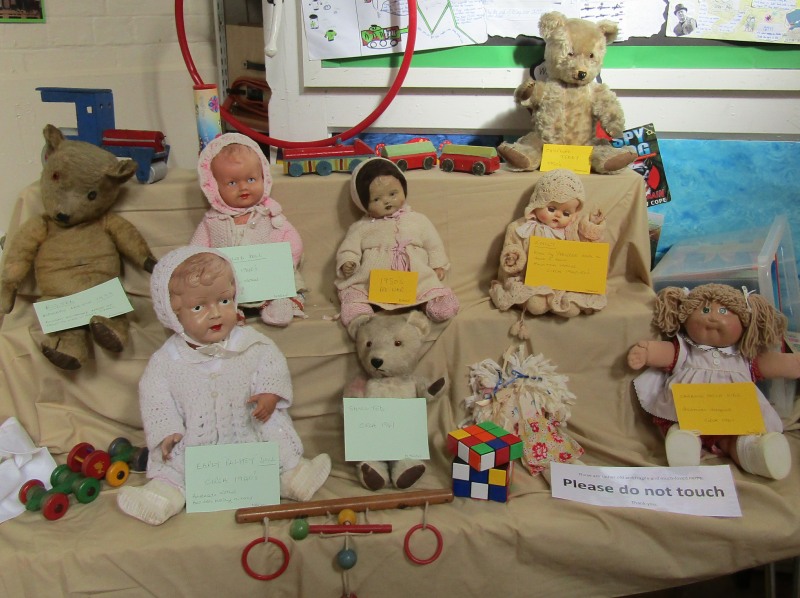 display of dolls and toys